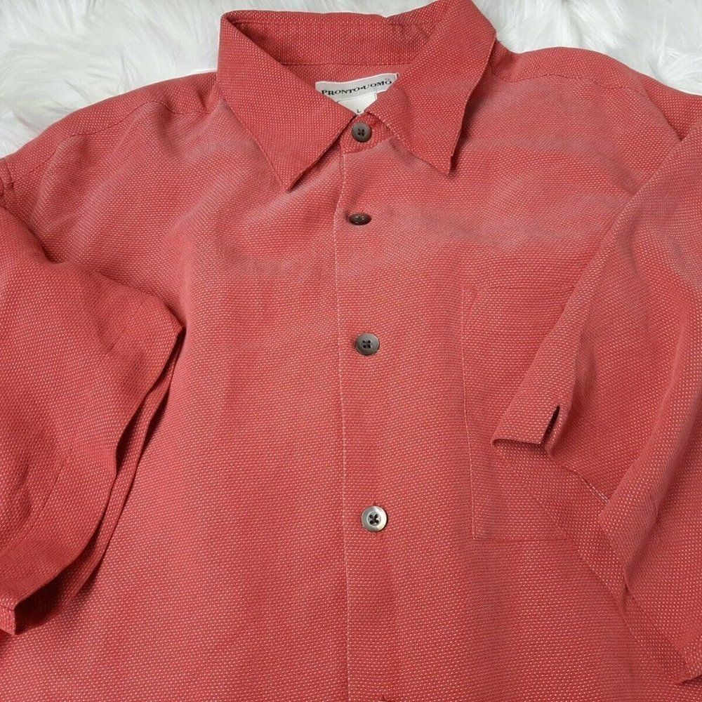 Pronto-uomo  M Soft  Button Orange‎ Textured  Shirt M